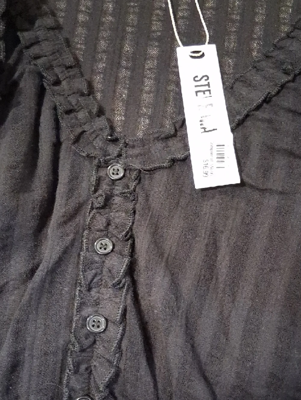 Steve Madden Black Ruffle-Trim Button Peplum Top. Juniors Large - Picture 3 of 5